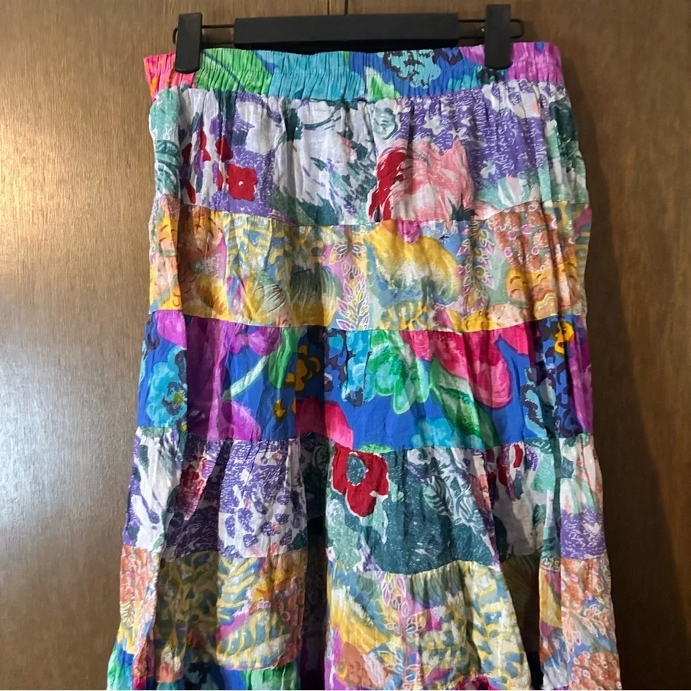 Vintage Bat Club Petite Floral Boho Patches Multicolor Hippie Women's Skirt Sz M - Picture 7 of 11